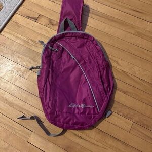 Eddie Bauer Plum Sling Backpack with Gray Trim